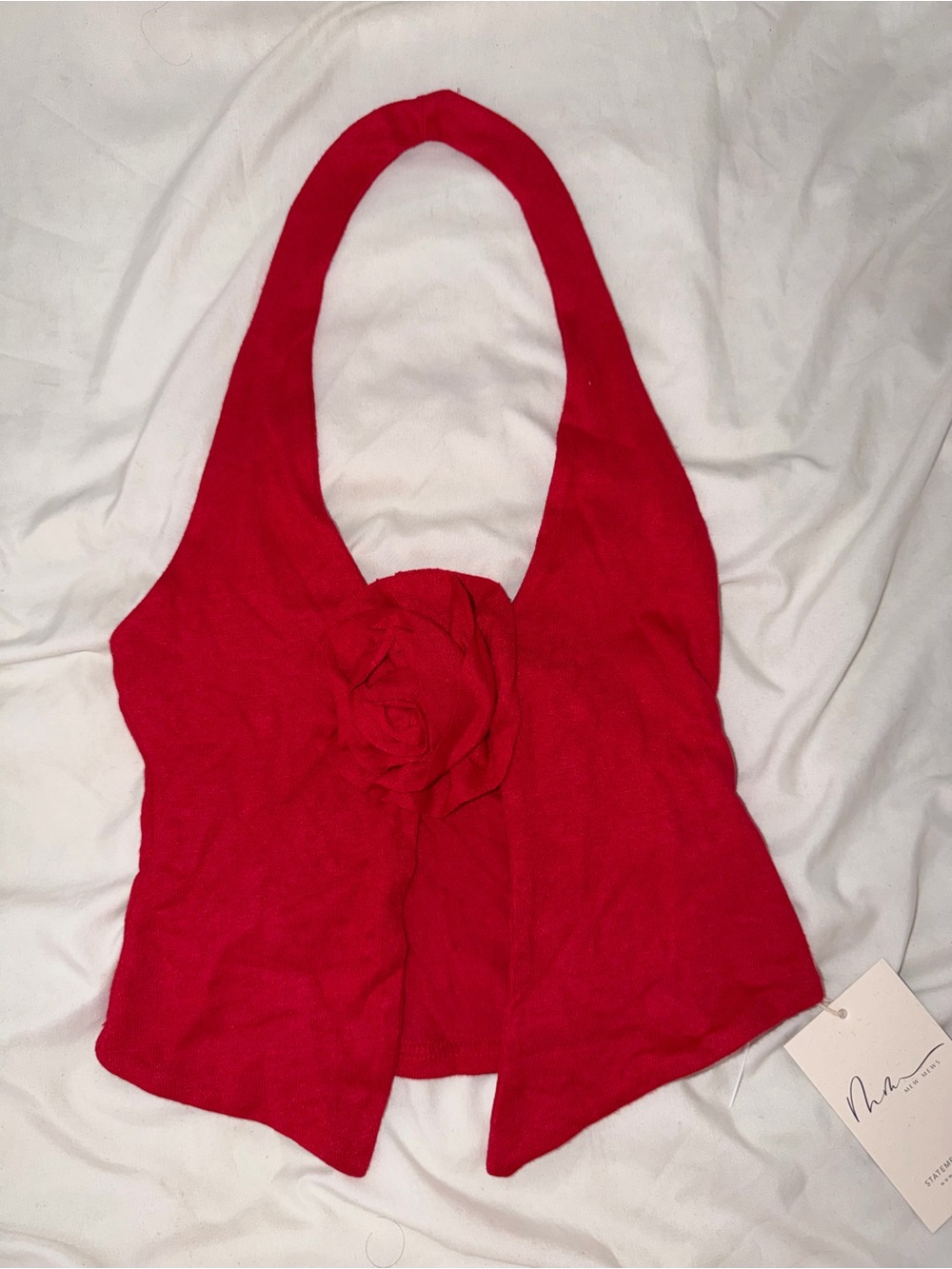 Mew Mews Bright Red Halter top with Rosette Detail